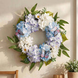 Garvee 20" Spring Summer Wreaths for Front Door, Artificial Blue White Hydrangeas Floral Wreath