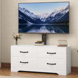 Garvee TV Stand with Mount for 32-75 Inch TVs, Modern Media Console Table with 4 Large Drawers, White Dresser Entertainment Center with Storage for Living Room Bedroom - White