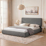 Garvee Cloud Platform Bed with Upholstered Headboard – Soft Plush Fabric, No Box Spring Needed, Easy Assembly for Bedroom - Gray