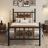 Garvee Twin Size Bed Frame with Headboard and Footboard, Metal Twin Bed Frame w/ Vintage Circular Design & Storage Space Under Bed, No Box Spring Required, Easy Assembly, Noise-Free (Brown, Twin) - Flame