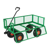 Garvee Green & Orange Steel Garden Cart Wagon, 500 lbs Utility Yard Trolley with Removable Mesh Sides, 10" Wheels & 180° Handle for Lawn Garden Transport