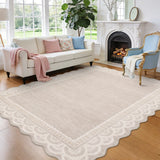 Garvee Soft Washable Area Rug for Living Room, Bedroom, or Nursery - Low Pile, Non-Slip, Mark Resistant, Modern Lace Edge Carpet - Elegant Home Decor, Beige, 9x12ft - Lace|Beige