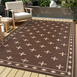 Garvee Reversible Geometric Outdoor Rug – Waterproof, UV Resistant Low-Pile Plastic Mat for Patio, Garden, Camping, Easy to Clean, Large 8x10ft, Peony Brown/Coffee - Peony Brown