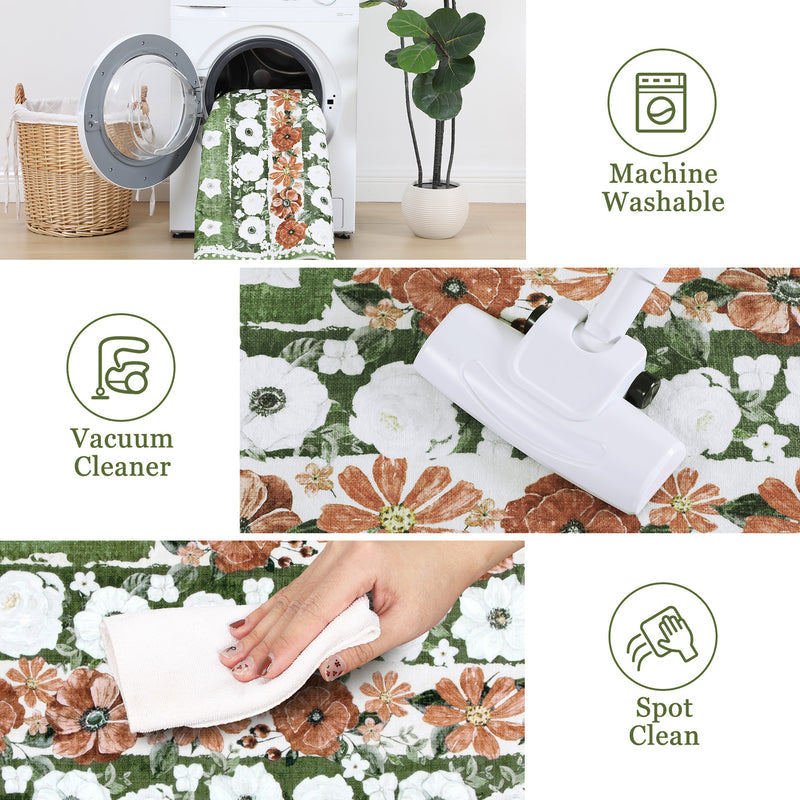 Garvee 5' × 7' 4th of July Patriotic Floral Rug, Sage Green/White/Rust American Flag Washable Area Rug