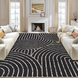 Garvee Modern Bordered Machine Washable Rug,Ultra-Thin Soft Rugs for Bedroom Entryway Living Room - Black