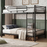 Garvee Twin over Twin Bunk Bed Frame, Heavy Duty Metal Bunk Beds for Kids/Teens/Adults, 450 Lbs Upper & 500 Lbs Lower Capacity, Slot-Type Assembly, Reversible Ladder, 11.7" Safety Guardrails，Black - Black