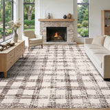 Garvee 8x10 Checkered Area Rug, Washable Modern Geometric Rug, Non Slip Low Pile Soft Carpet for Bedroom, Living Room, Dining Room, Beige - Beige