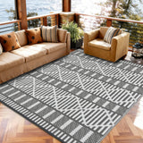 Garvee Waterproof Reversible Outdoor Rug – Modern Grey and White Geometric Plastic Mat for Patio, Camping, Deck, Balcony, RV – UV & Weather Resistant, Easy Clean, Collapsible, Non-Shedding - Gray