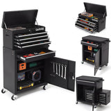 Garvee High-quality 5-Drawer Rolling Metal Tool Chest Cabinet with Lock – Detachable Top Toolbox, Protective Lining, Tool Rack, Side Armrest – Heavy Duty Garage & Workshop Storage – 3-Inch Wheels – Black, Side Armrest, 3 Inch Wheels