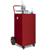 Garvee 40 Gallon Fuel Caddy Portable Gasoline Diesel Tank with Two-Way Rotary Pump & 9.8ft Hose Carbon Steel 4 Flat-Free Wheels Anti-Static Clamp for Cars Boats ATVs， Red - Red