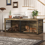 Garvee Heavy Duty Wooden Dog House Furniture – Large Kennel with Divider, 4 Doors, Storage, End Table Design, Adjustable Feet, Vintage Brown, 6.6ft - Vintage Brown