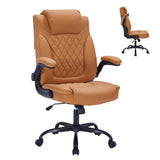Garvee PU Leather Executive Office Desk Chair, 350lbs Capacity Computer Desk Chair with Padded Flip-Up Arms, Tilt Lock & 360° Swivel Free Wheels, Ergonomic Office Chair for Heavy People, Brown - Brown