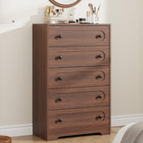 Garvee Mid-Century Modern Chest of Drawers – Tall 5 & 6 Drawer Bedroom Dresser with Deep Drawers, Sturdy Wood Storage Cabinet with Metal Knobs – Spacious Organizer for Nursery, Living Room, Hallway – Walnut, Chest of Drawers - Walnut