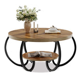 Garvee 30" Round Industrial Coffee Table with 2 Tiers – Adjustable Feet, Wooden Grain Design and Storage Shelf for Living Room, Easy Assembly, Light Oak - Light Oak