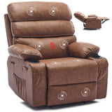 Garvee Oversized Manual Recliner for Adults, Massage and Heat, Adjustable Backrest and Footrest, Extra Wide Nursery Glider Recliner Single Sofa with 2 Cup Holders and Side Pocket, PU Leather, Brown - Brown