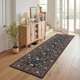 Garvee 2' x 6' Black Garden Floral Runner Rug, Washable Non-Slip Low-Pile Vintage Botanical Rug for Hallway, Kitchen & Entryway - Black