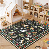 Garvee 8x10 Washable Cat Area Rug, Modern Animal Print Carpet with Floral Border, Non Slip Soft Low Pile Rug for Living Room, Bedroom & Nursery, Black - Black