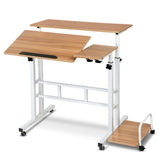 Garvee Portable Standing Desk Adjustable Height 26.4"-61", Mobile Computer Desk with Wheels, Tiltable Top & CPU Stand, Rolling Laptop Table Cart for Home Office, Light Walnut - Light Walnut