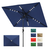 Garvee Solar Powered LED Patio Umbrella - 10' x 6.5' Outdoor Market Table Parasol - Crank Lift, Push Button Tilt, 6 Sturdy Ribs, Sun Protection for Garden, Deck, Lawn, Pool - Navy Blue - Navy Blue