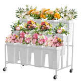 Garvee Flower Display Stand,3 Tier Flower Cart with 12 Round Buckets and Wheels, Moving Flower Cart Display Stand for Garden, Wedding, Flower Shop,White - White