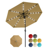 Garvee 10 ft Solar Patio Umbrella with 32 LED Lights, Outdoor Market Umbrella with Crank Lift & Tilt, UV-Resistant Canopy for Pool, Garden & Backyard, Tan - Tan