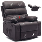 Garvee Oversized Manual Recliner for Adults, Massage and Heat, Adjustable Backrest and Footrest, Extra Wide Nursery Glider Recliner Single Sofa with 2 Cup Holders and Side Pocket, PU Leather, Coffee - Coffee