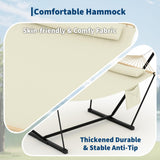 Garvee 2-Person Double Hammock with Adjustable Steel Stand, Beige Portable Patio Hammock for Garden, Beach & Backyard