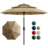 Garvee 10' Outdoor Patio Umbrella, 3-Tier Vented Canopy with Crank Tilt, 8 Ribs, Tan - Tan