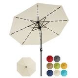 Garvee 9FT Solar LED Patio Umbrella, Waterproof Outdoor Market Table Umbrella with 8 Ribs, Crank Lift, Push Button Tilt, UV Protection for Garden, Pool & Deck, Beige - Beige
