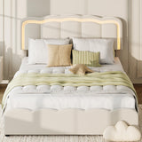 Garvee Queen LED Bed Frame, Kids Platform Bed with 2 Large Storage Drawers, Velvet Upholstered Princess Bed for Girls & Boys, Wooden Slats Support, No Box Spring Needed, Easy Assembly, Beige - White