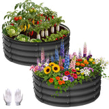 Garvee Round Galvanized Raised Garden Bed 3x3x1FT Heavy Duty Metal Planter Open Bottom Design Weather Resistant Anti-Rust Circular Wave Shape for Vegetables - Grey