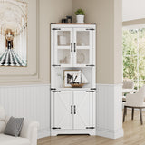 Garvee 69" Tall Corner Cabinet with Doors, 6-Tier Corner Storage Cabinet with Doors, Space Saver Shelf for Bathroom, Bathroom Floor Cabinet for Living Room Kitchen, Hallway, White - White