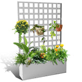 Garvee 71" x 47" x 12" Metal Planter Box with Trellis, Raised Garden Bed with Privacy Screen, Drainage Holes for Climbing Plants, Flowers & Vegetables, White - White