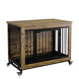 Garvee 38.6" Heavy Duty Dog Crate Furniture with  3 Doors & Wheels, Rustic Indoor Kennel Furniture Pet Crate with Carbon Steel Bars & Removable Tray for Small to Medium Dogs