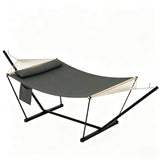 Garvee 2-Person Double Hammock with Adjustable Steel Stand, Dark Gray Portable Patio Hammock for Garden, Beach & Backyard - Dark Gray