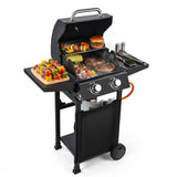 Garvee 2 Burner Propane Gas Grill – 16,000 BTU Stainless Steel Portable BBQ Grill with Top Cover Lid, Wheels, Side Storage Shelves & Hooks for Patio, Garden, Camping