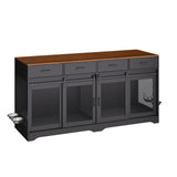 Garvee Multi-Functional Dog Crate Furniture for Medium/Large Dogs – 71'' Indoor Kennel Cage with 4 Sliding Doors, 4 Drawers & Feeding Bowls – Furniture-Style, Walnut+Black – US Spec, Color: Walnut+Black - 胡桃色+白色 A箱