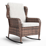 Garvee Outdoor Rocking Chair, Patio Wicker Rocker Chair with Thick Cushions & Steel Frame, All-Weather PE Rattan Rocking Chair for Garden, Backyard, Porch, Deck(Brown Wicker/Beige) - Brown+White