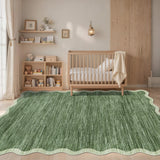 Garvee Modern Scalloped Washable Area Rug 9' × 12' – Soft Low Pile, Non-Slip, Mark Resistant, Collapsible Carpet for Living Room, Bedroom, Nursery, Dining Room – Sage Green - Sage Green