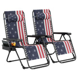 Garvee Set of 2 Zero Gravity Patio Chairs, Stars and Stripes Recliners with Pillow and Cup Holder，Folding Patio Recliners for Independence Day