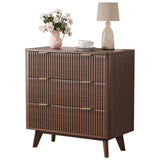 Garvee Modern Fluted Bedside Table with 3 Drawers – Faux Marble Top – Large Storage – Gold Handles & Curved Profile – Elegant Wood Bedside Table for Bedroom, Living Room, Entryway – Walnut