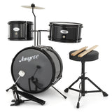 Garvee 3-Piece Kids Steel Drum Set – Complete Percussion Kit with Bass Drum, 2 Classic, 8" Cymbal, Drumsticks, Bass Pedal & Adjustable Stool – Ideal Musical Instrument for Boys & Girls – Black