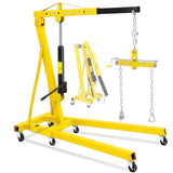 Garvee 2 Ton Folding Hydraulic Engine Hoist with Leveler, Telescopic Boom, Steel Frame, 6 Wheels, Foldable Design for Garage Workshop, Yellow - Yellow