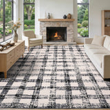 Garvee 9x12 Checkered Area Rug, Washable Modern Geometric Rug, Non Slip Low Pile Soft Carpet for Bedroom, Living Room, Dining Room, Black - Black
