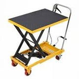 Garvee Heavy Duty Hydraulic Lift Table Cart for Stairs - 500 lbs Load, Manual Single Scissor Platform - Max Height 28.5", Non-Slip Surface, 4 Wheels - Yellow & Black, 28x18", Iron Sheet Style