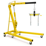 Garvee Heavy Duty 2 Ton Folding Hydraulic Engine Hoist - 4400 lbs Capacity Cherry Picker Crane with Load Leveler - 6 Swivel Wheels - Adjustable Boom (0.5T-2T) for Garage, Workshop, Warehouse - Yellow with leveler
