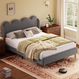 Garvee Twin Bed Frame Upholstered Wingback Tall Tufted Headboard Plush Velvet Scalloped Edges Tool-Free Assembly Modern Minimalist Bedroom - Gray