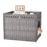 Garvee Handwoven Rattan Cat Litter Box Cabinet – Large Covered Enclosure with Removable Mat and Fence – Stylish Hidden Litter Furniture for Living Room or Apartment, Easy Assembly – Grey - Grey
