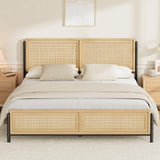 Garvee Boho Rattan Bed Frame King Size - Strong Wood Platform with Headboard & Footboard - Durable, Eco-Friendly, Noise-Free, Easy Assembly - Stylish Rustic Bedroom Furniture - Natural Wood Color, K SIZE - Natural