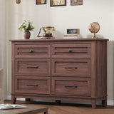 Garvee Wide 6 Drawer Dresser for Bedroom, 47" Farmhouse Wooden Chestwith Storage Freestanding, Wooden Closet Storage Chest for Living Room, Bedroom, Entryway, Brown - Brown